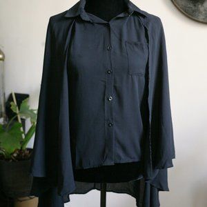NWOT Chiffon Button-Down Cape Blouse Shirt Sz. S